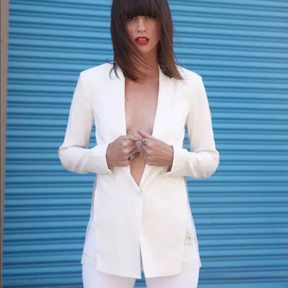 JBrand white linen transparent back blazer